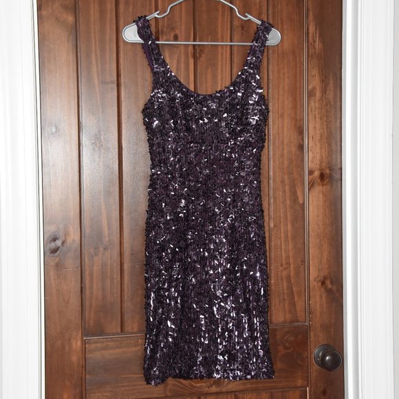 Deep Purple cocktail midi DRESS sequin embellished Suzi Chin S M 6 ERAS TOUR - Picture 5 of 13